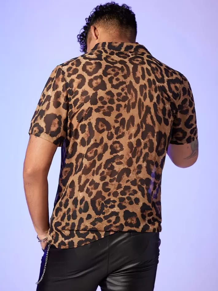 Uptown Funky Men Lapel Collar Leopard Button Up Going Out Sexy Shirt
